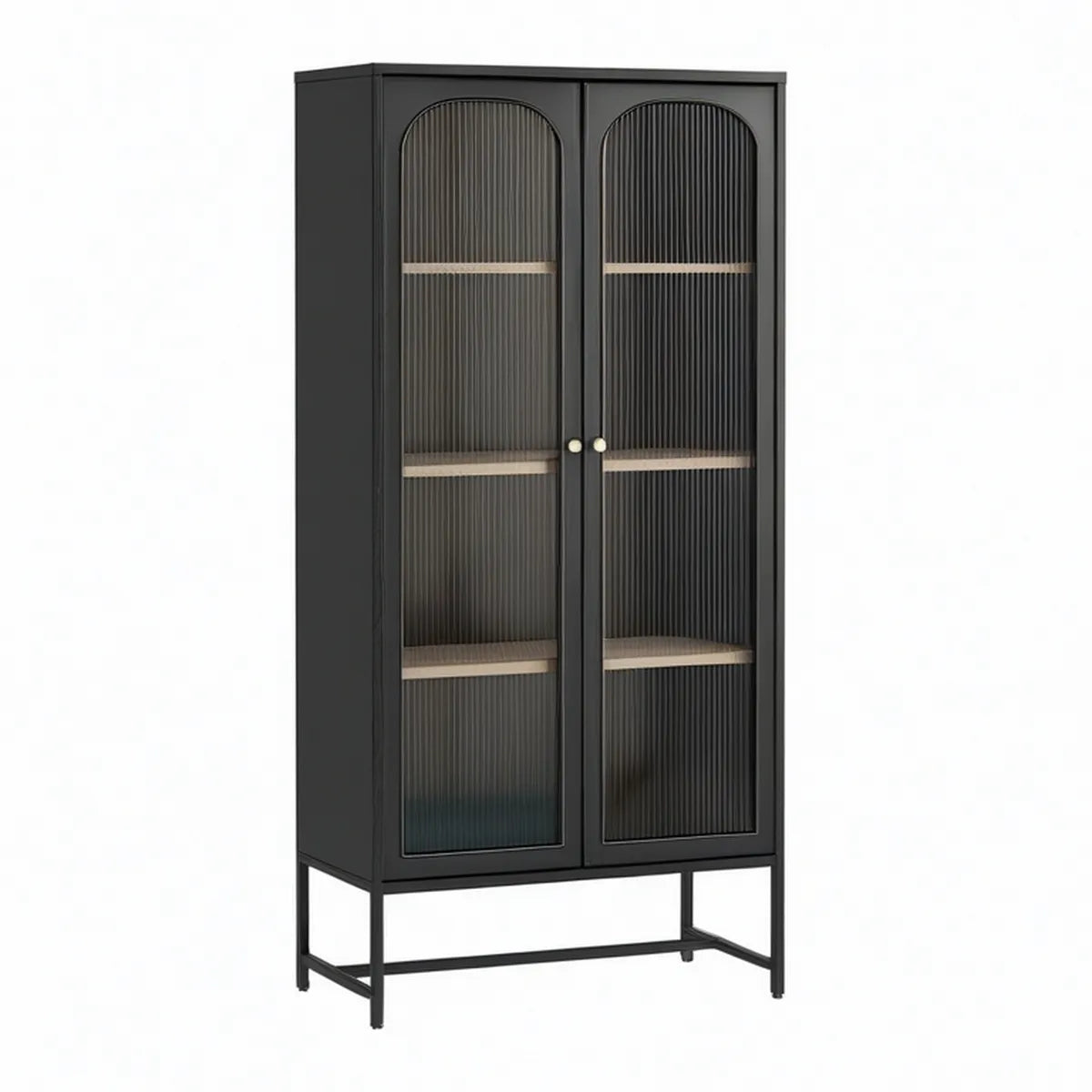Black 2-Door Fluted Glass Cabinet, 80 x 40 x 180 cm