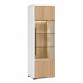 31.5 in W x 15.7 in D x 78.7 in H Display Cabinet with Glass Door, LED Lighting, White and Natural Oak