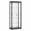 Black Steel Frame Cabinet with Clear Tempered Glass, 4 Shelves, 31.5 x 14.6 x 63 in