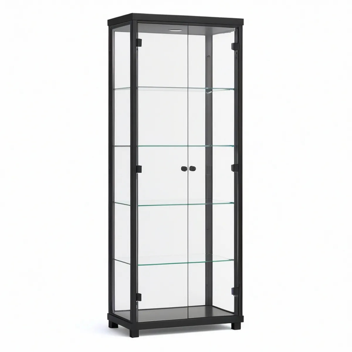 Black Steel Frame Cabinet with Clear Tempered Glass, 4 Shelves, 31.5 x 14.6 x 63 in