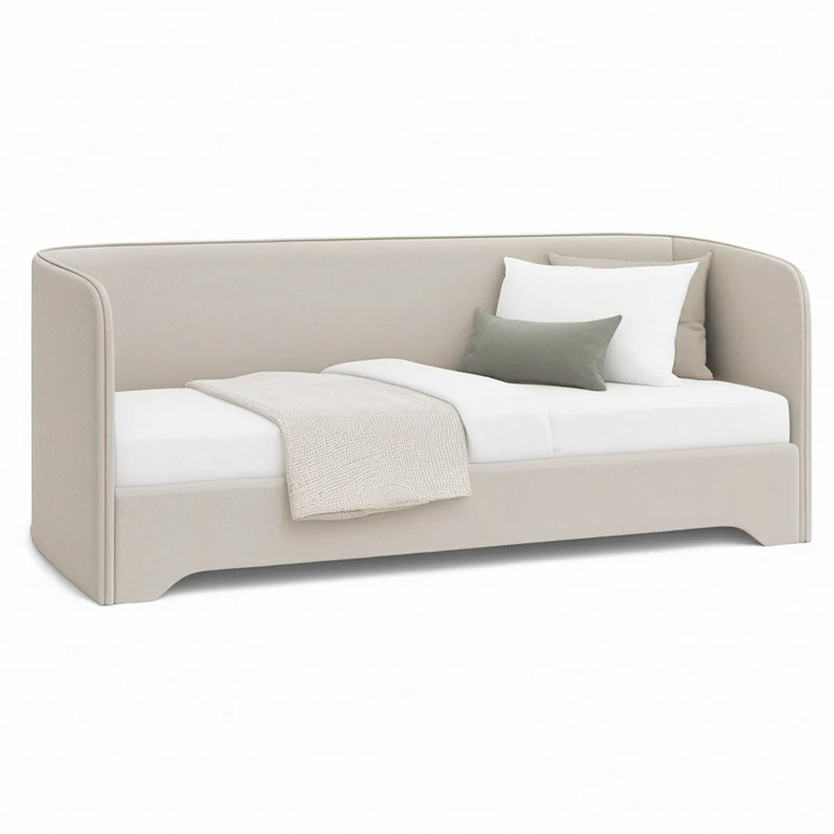 Beige Upholstered Twin Daybed Frame with Curved Side Rails, 80 x 42 x 33 in