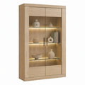 Light Oak LED Display Cabinet with Tempered Glass Doors, 35.4 x 15.7 x 70.9 in