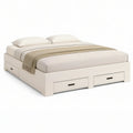 White Queen Storage Platform Bed Frame, 80 x 60 x 16 in, with Four Drawers and Black Pulls