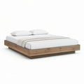 Queen Solid Pine Wood Platform Bed Frame, Natural Brown, 81.5 x 63.5 x 14 in