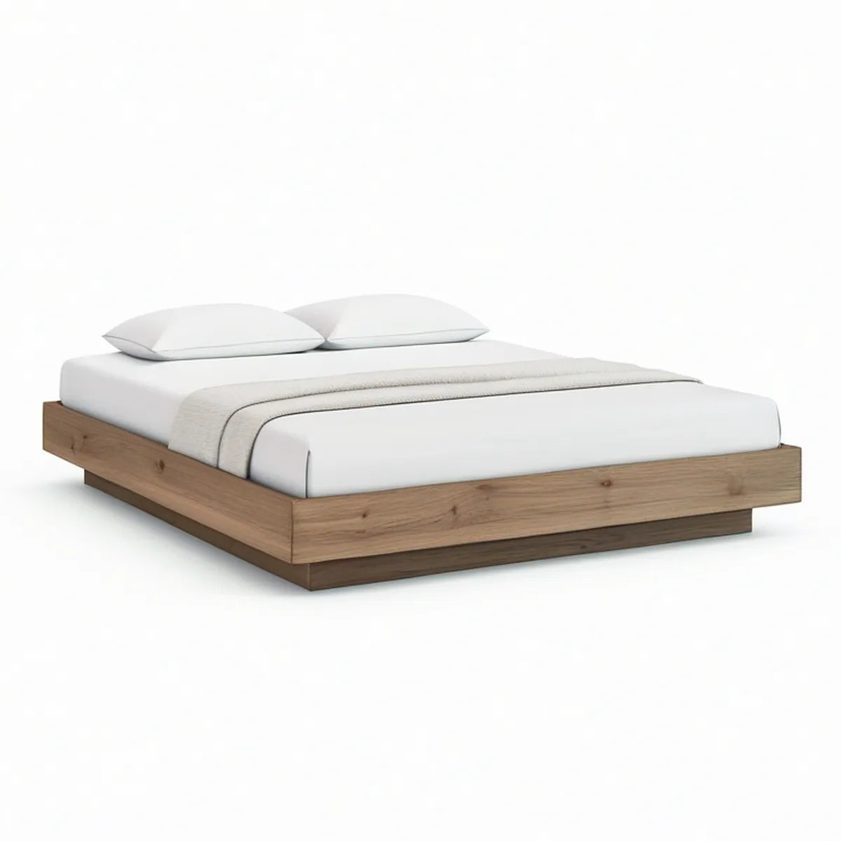 Queen Solid Pine Wood Platform Bed Frame, Natural Brown, 81.5 x 63.5 x 14 in