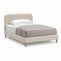Queen Upholstered Platform Bed Frame, 85 x 64 x 45 in, Cream/Natural Brown