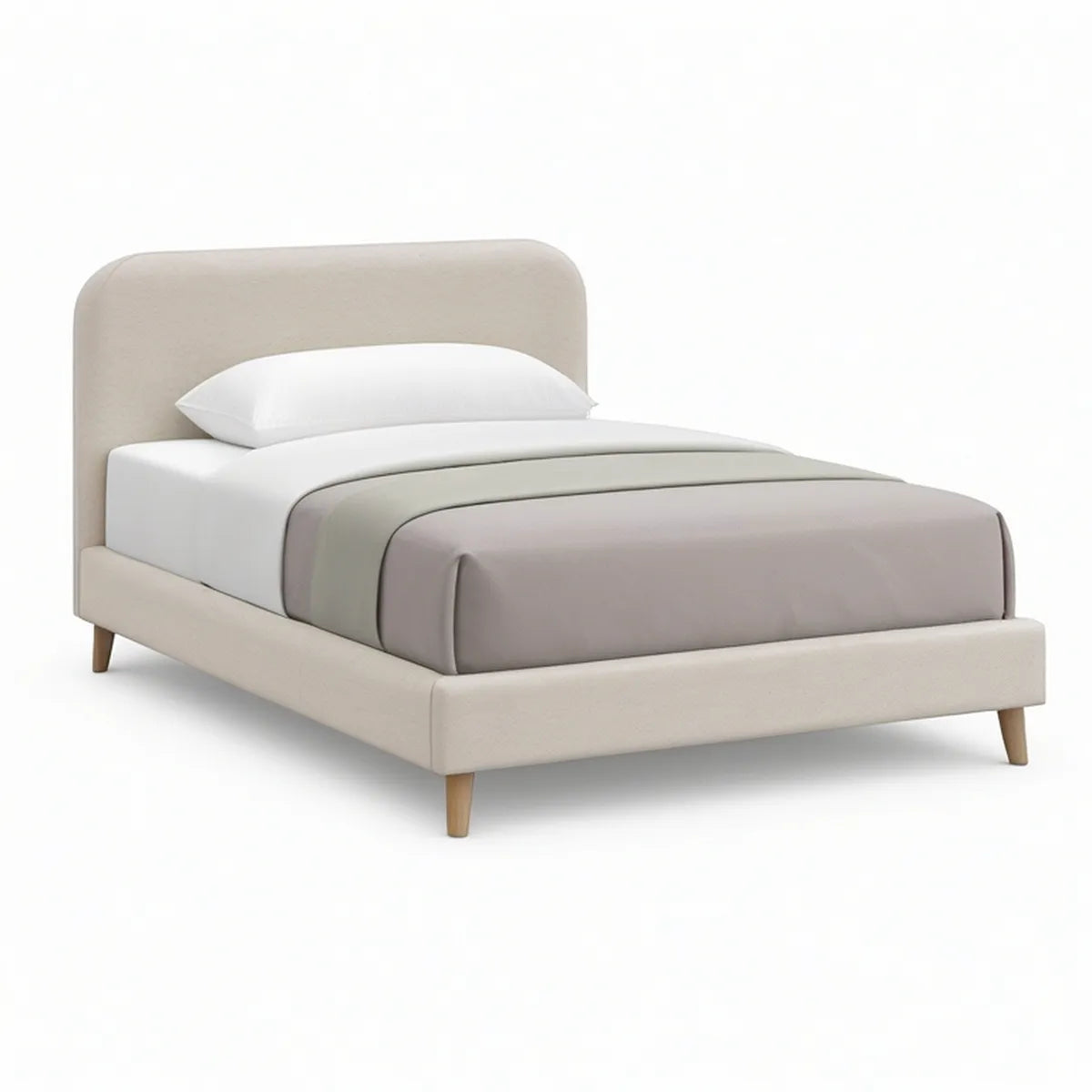 Queen Upholstered Platform Bed Frame, 85 x 64 x 45 in, Cream/Natural Brown