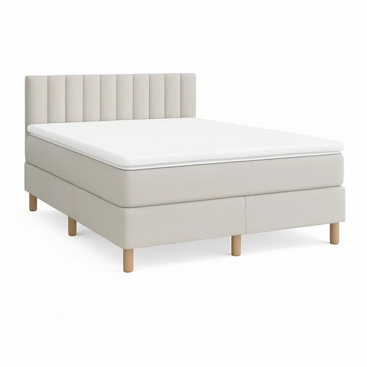 Queen Cream Upholstered Bed Frame with Vertical Channel Headboard, 65 x 85 x 48 in
