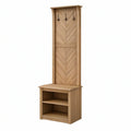 Natural Oak Hall Tree with 3 Black Hooks, 2 Open Shelves and Bench, 31.5 x 15.7 x 70.9 in