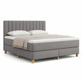 Queen Gray Upholstered Platform Bed Frame with Channel-Tufted Headboard, 63 x 84 x 47 in