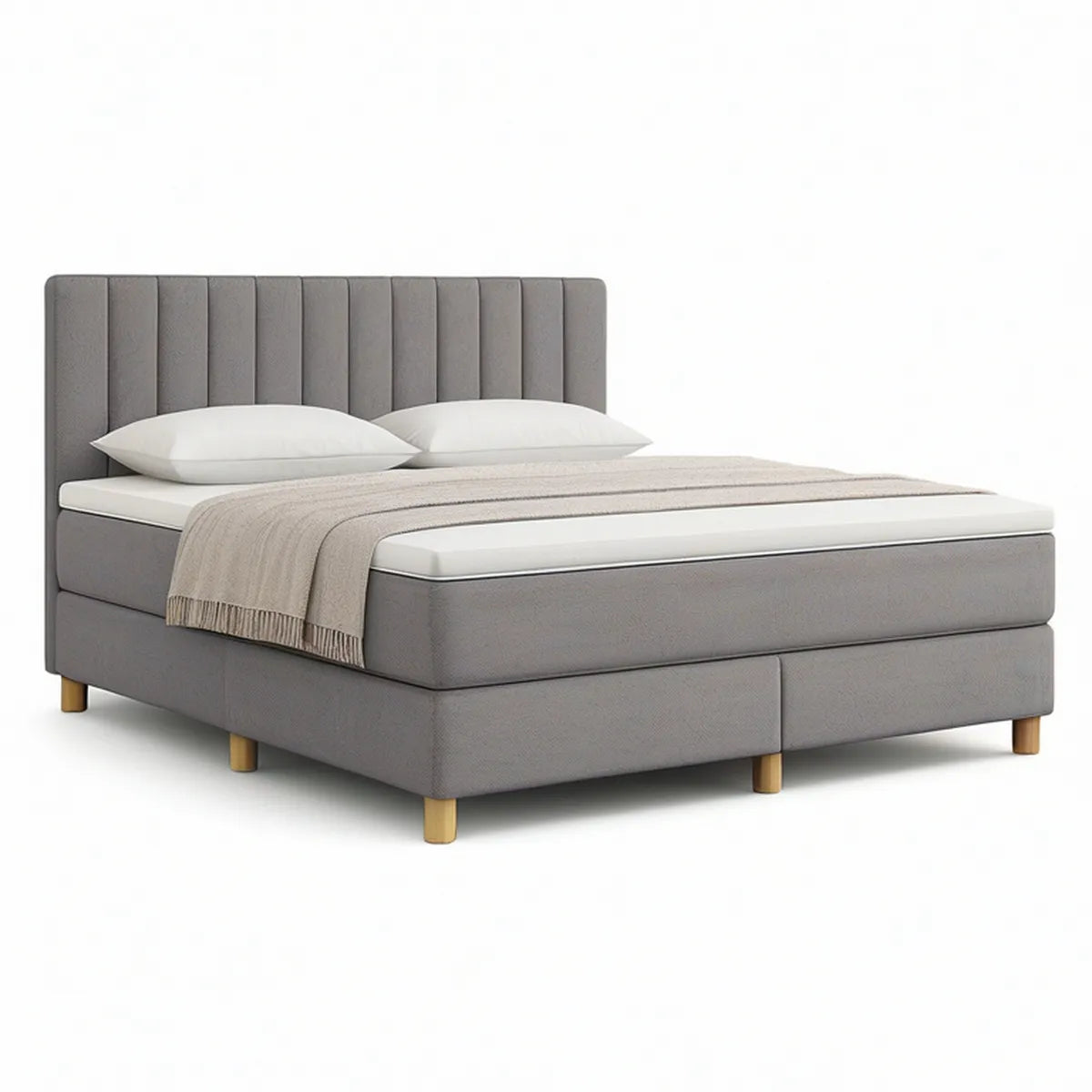 Queen Gray Upholstered Platform Bed Frame with Channel-Tufted Headboard, 63 x 84 x 47 in