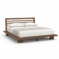 Queen Solid Rubberwood Platform Bed Frame with Slatted Headboard, Walnut Brown, 84 x 64 x 40 in