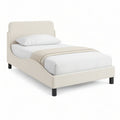 Twin Upholstered Platform Bed Frame, 39 x 75 in, Cream with Black Legs
