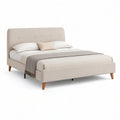 Queen Beige Upholstered Bed Frame with Tufted Headboard, 64 x 86 x 48 in