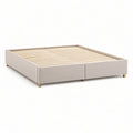 Queen Beige Upholstered Bed Frame with Wood Slats, 80.3 x 62.6 x 13.8 in