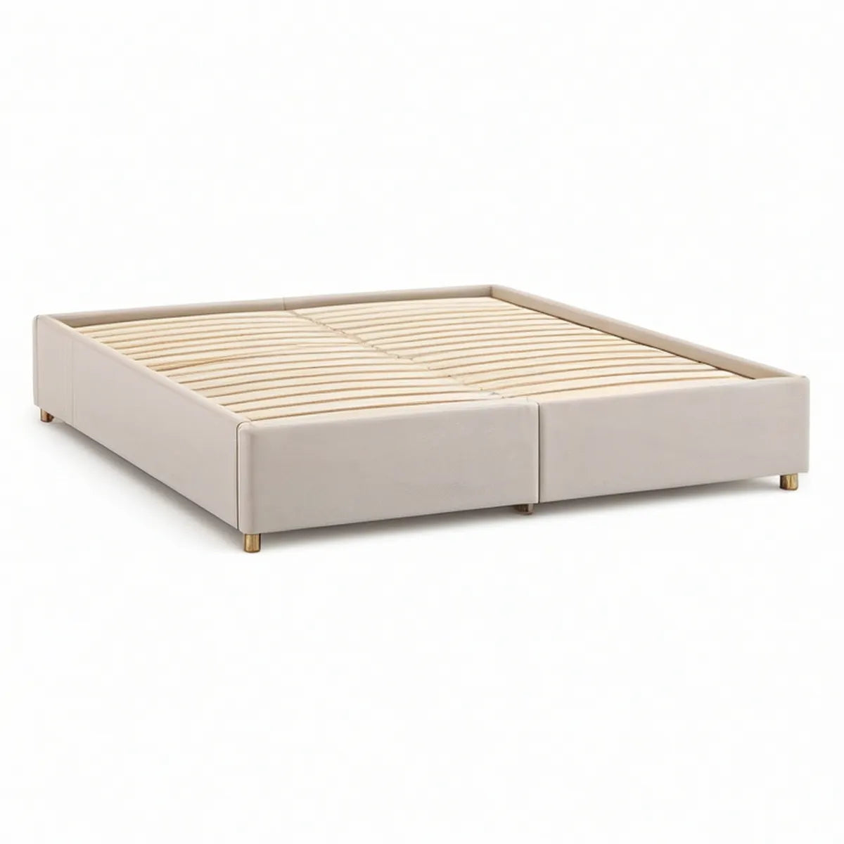 Queen Beige Upholstered Bed Frame with Wood Slats, 80.3 x 62.6 x 13.8 in