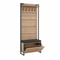 Entryway Hall Tree with Bench, 5 Hooks and Tilt-Out Shoe Compartment, 31.5 x 15.7 x 78.7 in, Natural Oak and Black