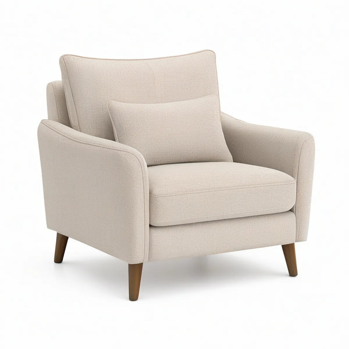 Beige Boucle Upholstered Armchair with Brown Rubberwood Legs, 31.5 in W x 34.6 in D x 35.4 in H