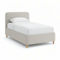 Twin Beige Upholstered Platform Bed Frame with Headboard, 39 x 75 in Mattress Area, 80 x 44 x 43 in Overall