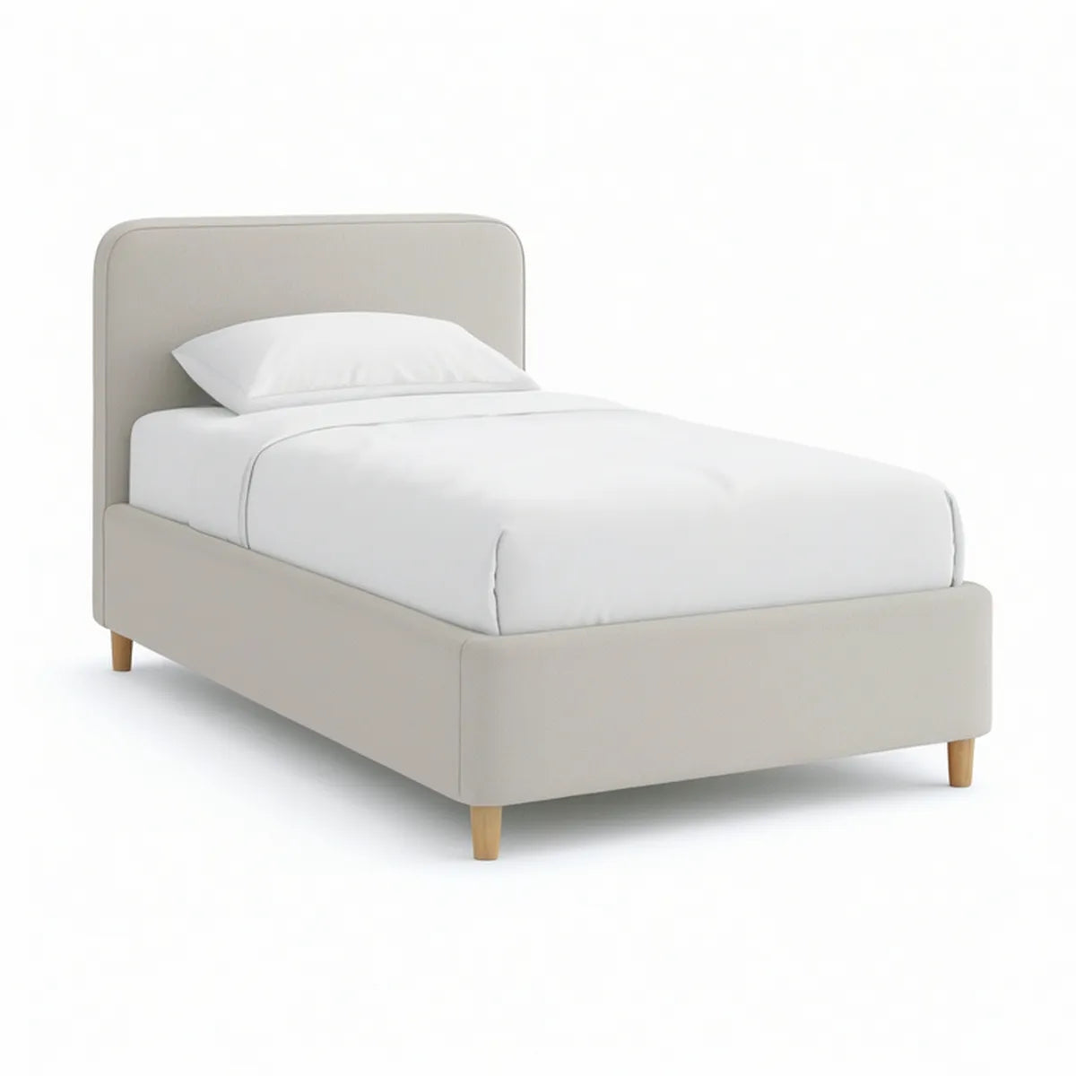 Twin Beige Upholstered Platform Bed Frame with Headboard, 39 x 75 in Mattress Area, 80 x 44 x 43 in Overall