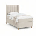 Twin Beige Upholstered Wingback Platform Bed Frame, 41 x 79 x 54 in